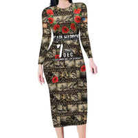 Pearl Harbor Remembrance Day Personalized Family Matching Long Sleeve Bodycon Dress and Hawaiian Shirt Memories of December 7 with Red Poppy Lei LT03 Mom's Dress Beige - Polynesian Pride