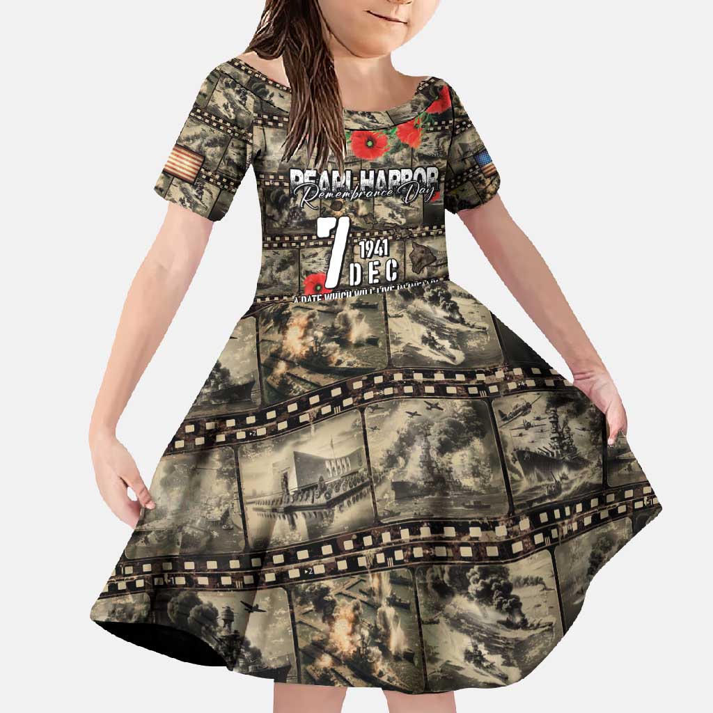 Pearl Harbor Remembrance Day Personalized Family Matching Mermaid Dress and Hawaiian Shirt Memories of December 7 with Red Poppy Lei LT03 Daughter's Dress Beige - Polynesian Pride