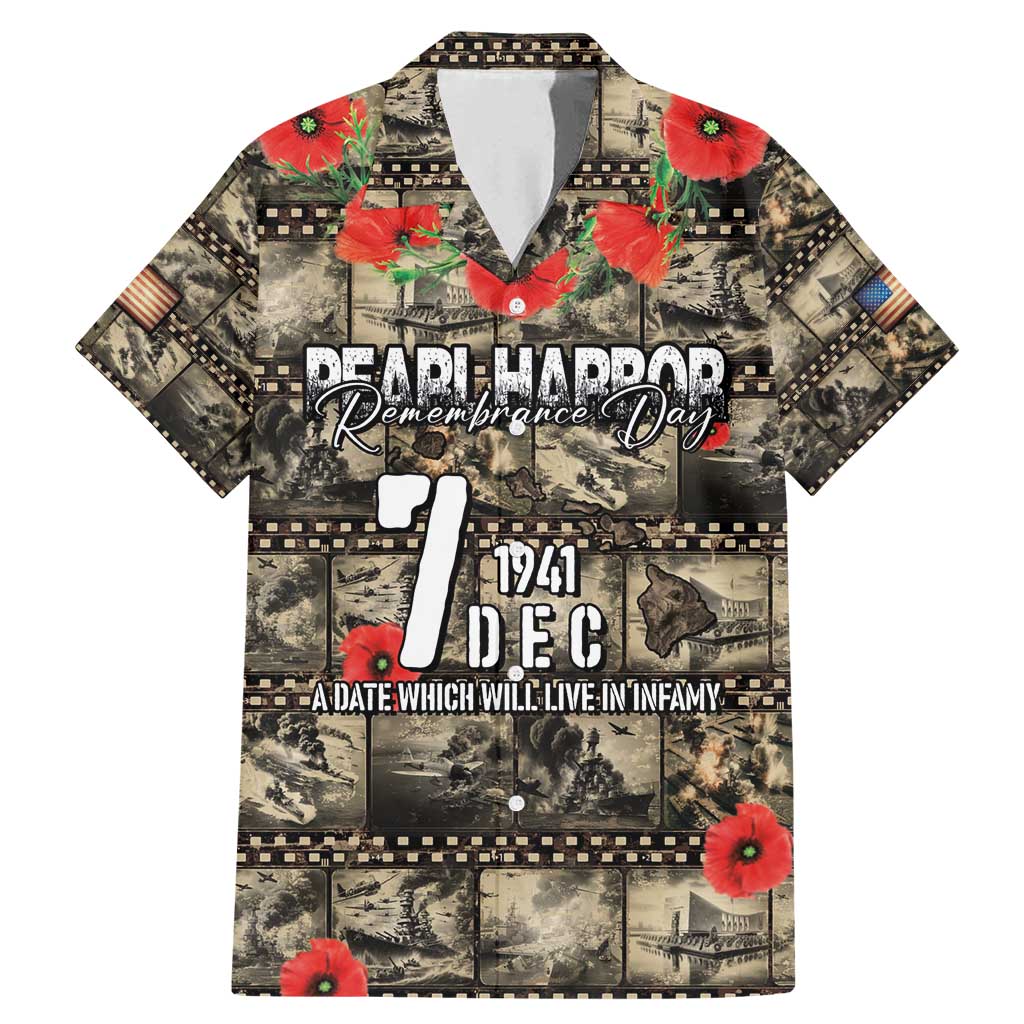 Pearl Harbor Remembrance Day Personalized Family Matching Mermaid Dress and Hawaiian Shirt Memories of December 7 with Red Poppy Lei LT03 Dad's Shirt - Short Sleeve Beige - Polynesian Pride