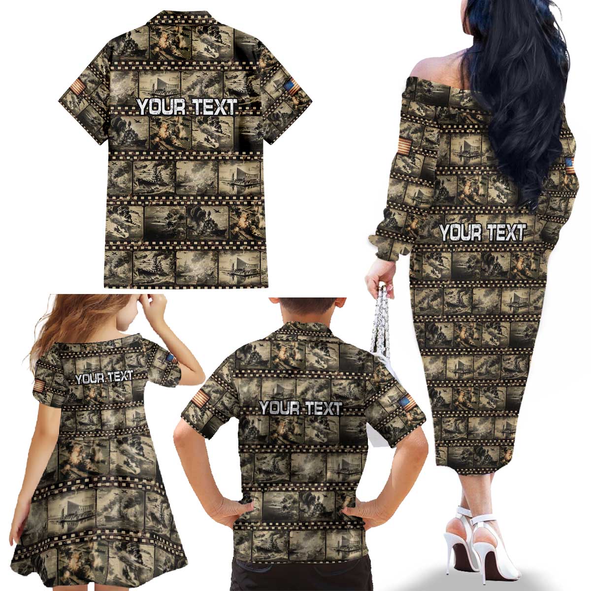 Pearl Harbor Remembrance Day Personalized Family Matching Off The Shoulder Long Sleeve Dress and Hawaiian Shirt Memories of December 7 with Red Poppy Lei LT03 - Polynesian Pride