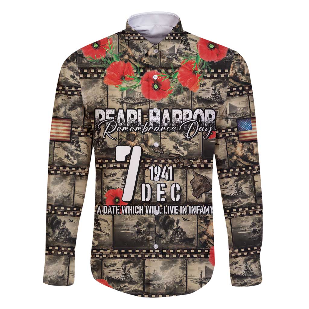 Pearl Harbor Remembrance Day Personalized Family Matching Off Shoulder Maxi Dress and Hawaiian Shirt Memories of December 7 with Red Poppy Lei LT03 Dad's Shirt - Long Sleeve Beige - Polynesian Pride