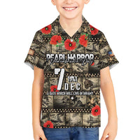 Pearl Harbor Remembrance Day Personalized Family Matching Off Shoulder Maxi Dress and Hawaiian Shirt Memories of December 7 with Red Poppy Lei LT03 Son's Shirt Beige - Polynesian Pride