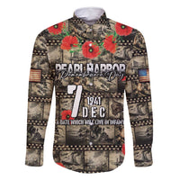 Pearl Harbor Remembrance Day Personalized Family Matching Off Shoulder Short Dress and Hawaiian Shirt Memories of December 7 with Red Poppy Lei LT03 Dad's Shirt - Long Sleeve Beige - Polynesian Pride