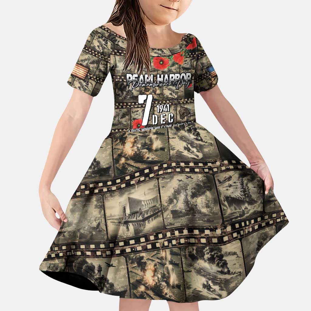 Pearl Harbor Remembrance Day Personalized Family Matching Puletasi and Hawaiian Shirt Memories of December 7 with Red Poppy Lei LT03 Daughter's Dress Beige - Polynesian Pride