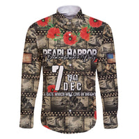 Pearl Harbor Remembrance Day Personalized Family Matching Puletasi and Hawaiian Shirt Memories of December 7 with Red Poppy Lei LT03 Dad's Shirt - Long Sleeve Beige - Polynesian Pride