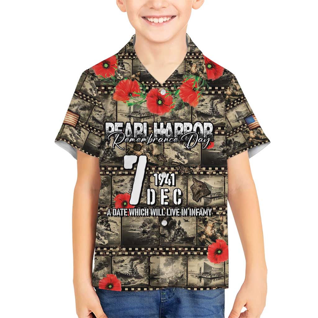 Pearl Harbor Remembrance Day Personalized Family Matching Puletasi and Hawaiian Shirt Memories of December 7 with Red Poppy Lei LT03 Son's Shirt Beige - Polynesian Pride