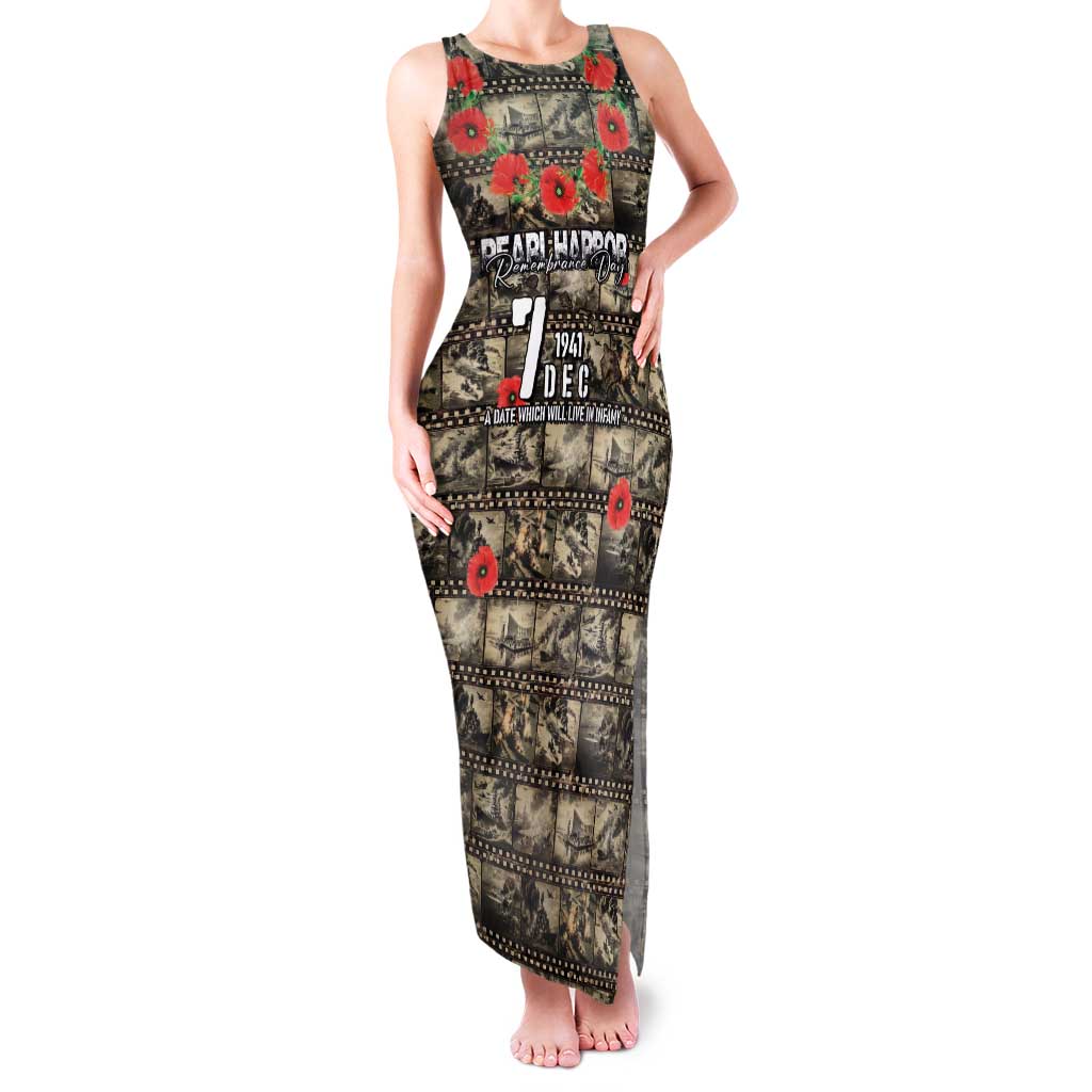Pearl Harbor Remembrance Day Personalized Family Matching Tank Maxi Dress and Hawaiian Shirt Memories of December 7 with Red Poppy Lei LT03 Mom's Dress Beige - Polynesian Pride