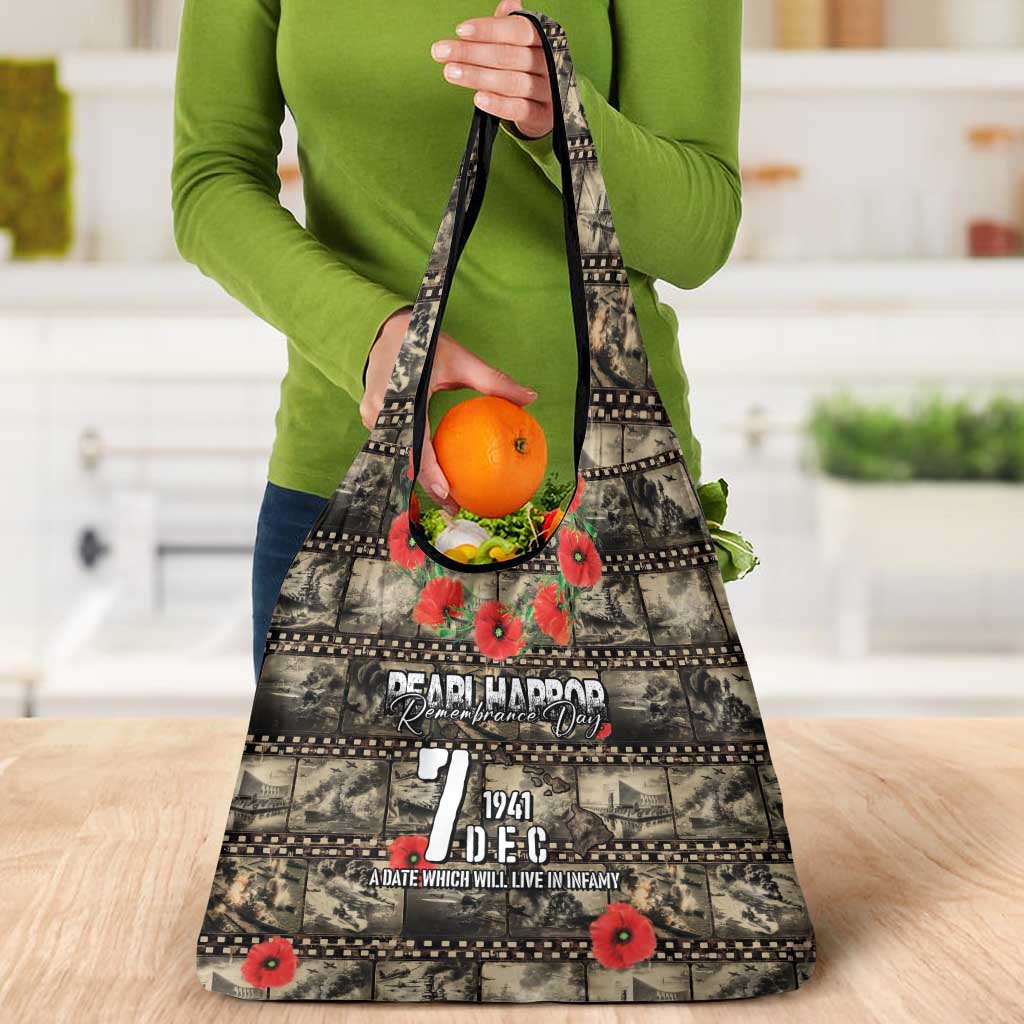 Pearl Harbor Remembrance Day Grocery Bag Memories of December 7 with Red Poppy Lei - Polynesian Pride