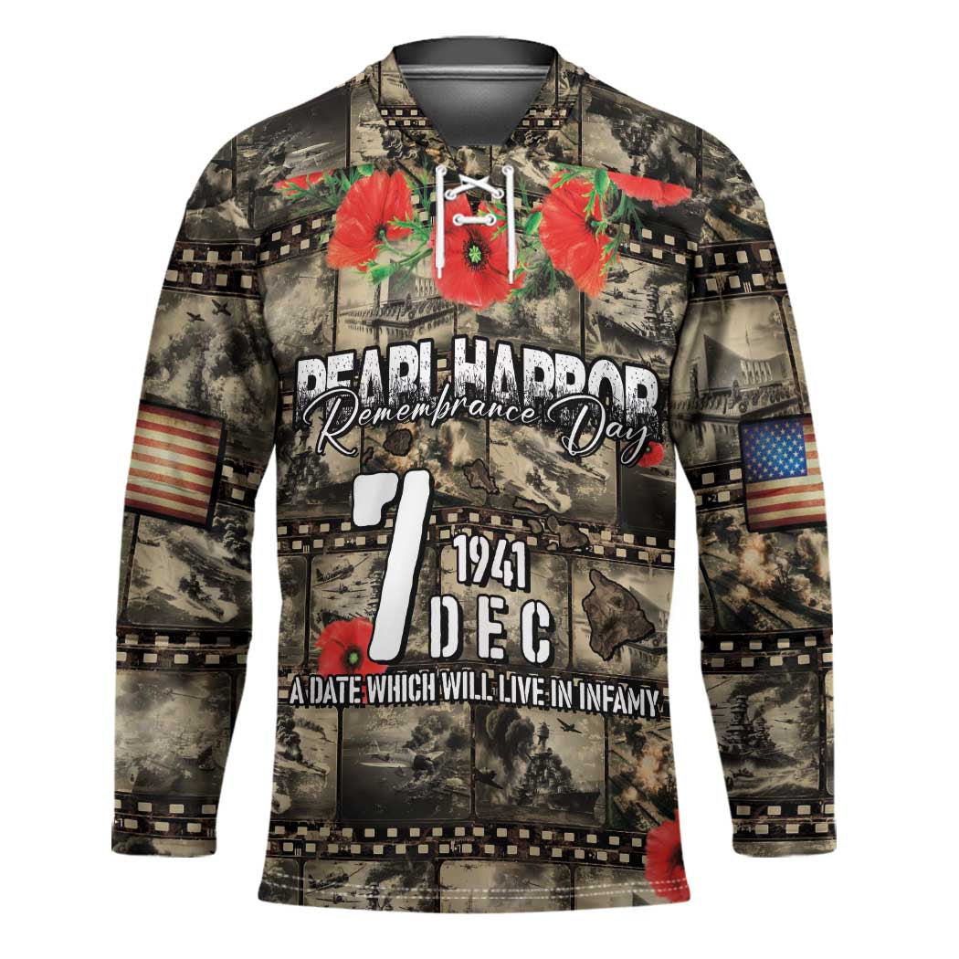 Pearl Harbor Remembrance Day Personalized Hockey Jersey Memories of December 7 with Red Poppy Lei - Polynesian Pride