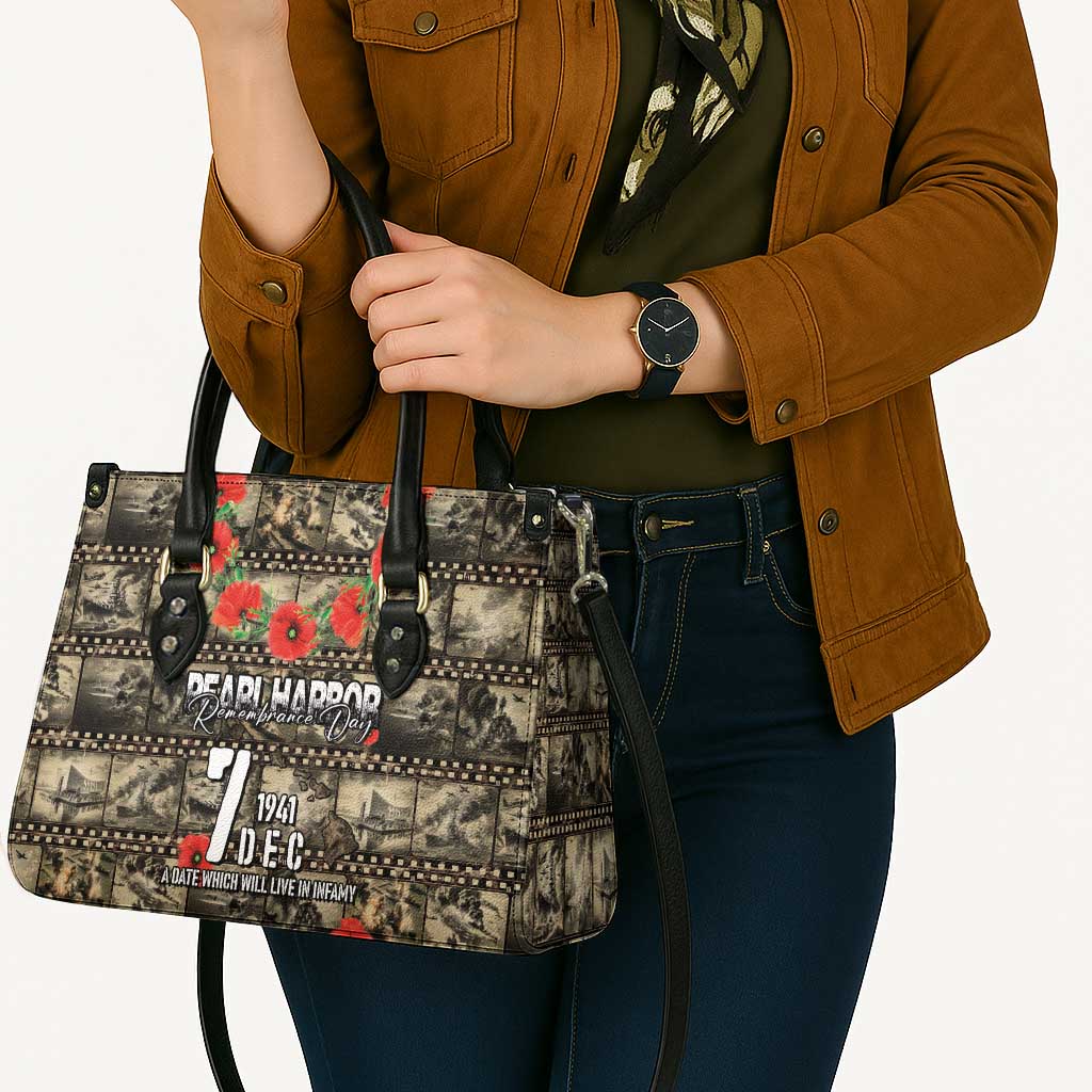 Pearl Harbor Remembrance Day Leather Bag Memories of December 7 with Red Poppy Lei - Polynesian Pride