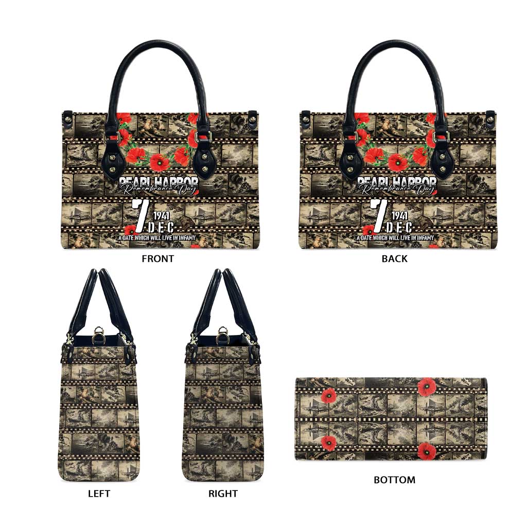 Pearl Harbor Remembrance Day Leather Bag Memories of December 7 with Red Poppy Lei - Polynesian Pride
