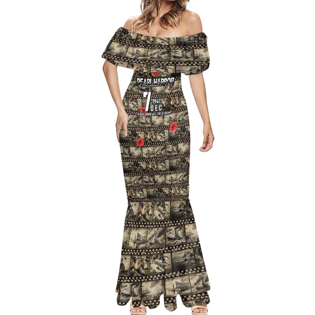 Pearl Harbor Remembrance Day Personalized Mermaid Dress Memories of December 7 with Red Poppy Lei - Polynesian Pride