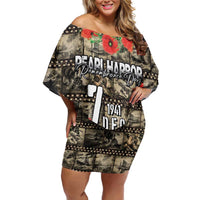 Pearl Harbor Remembrance Day Personalized Off Shoulder Short Dress Memories of December 7 with Red Poppy Lei - Polynesian Pride