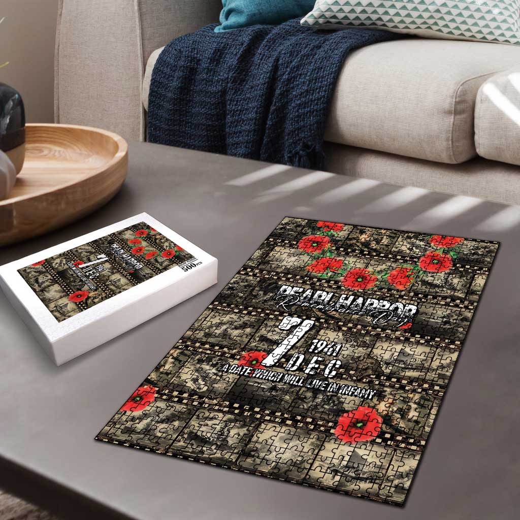 Pearl Harbor Remembrance Day Puzzle Memories of December 7 with Red Poppy Lei - Polynesian Pride