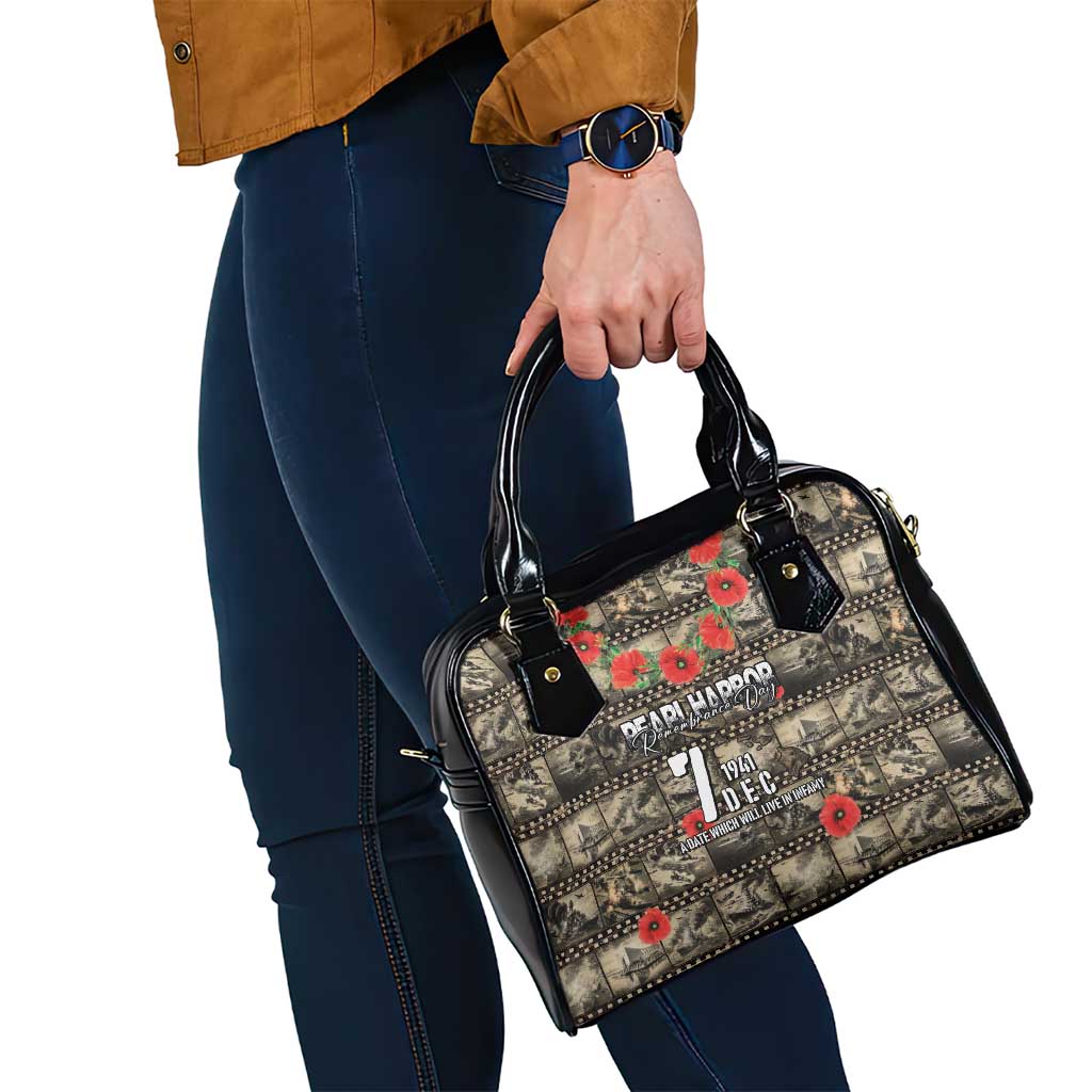 Pearl Harbor Remembrance Day Shoulder Handbag Memories of December 7 with Red Poppy Lei - Polynesian Pride