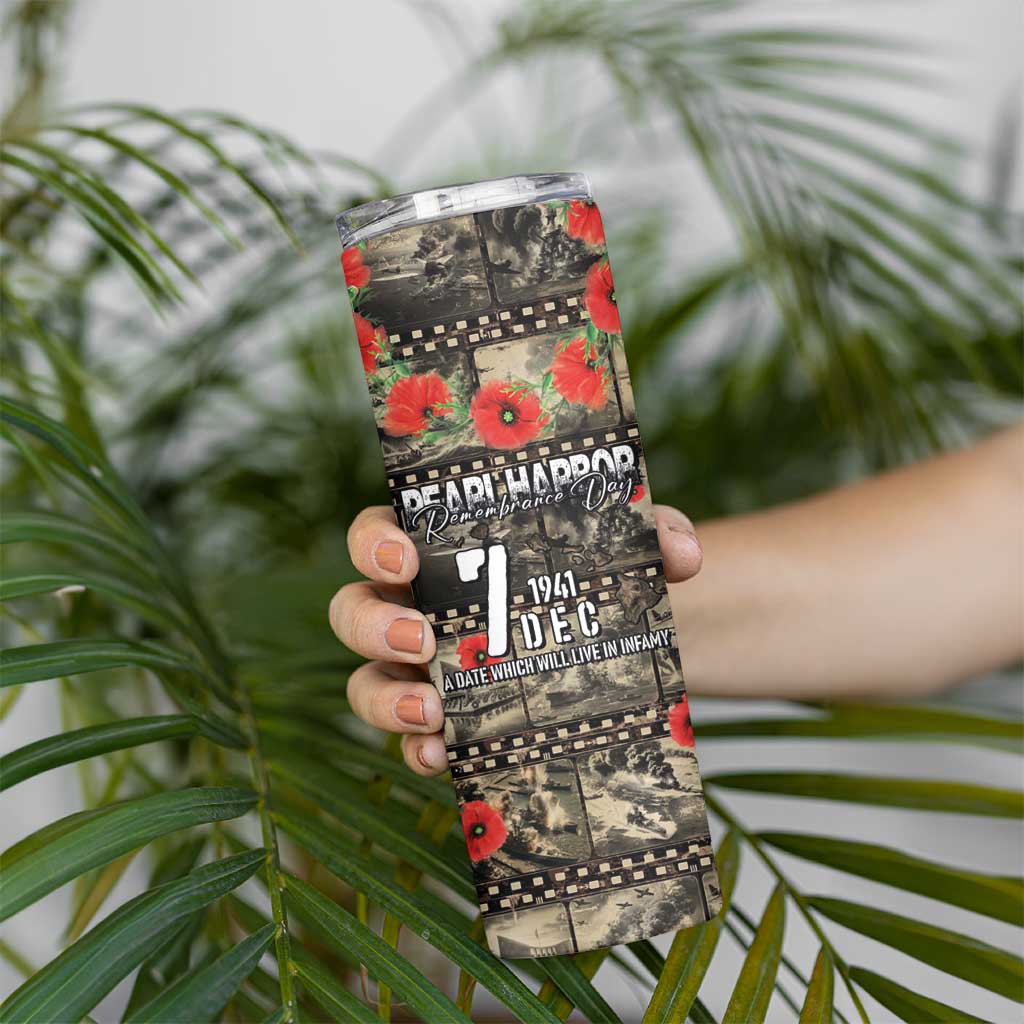 Pearl Harbor Remembrance Day Personalized Skinny Tumbler Memories of December 7 with Red Poppy Lei - Polynesian Pride