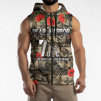 Pearl Harbor Remembrance Day Personalized Sleeveless Zip Hoodie Memories of December 7 with Red Poppy Lei - Polynesian Pride