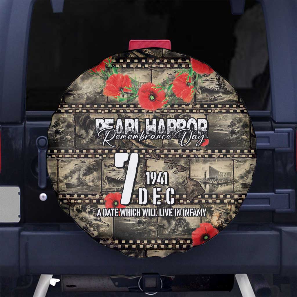 Pearl Harbor Remembrance Day Spare Tire Cover Memories of December 7 with Red Poppy Lei - Polynesian Pride