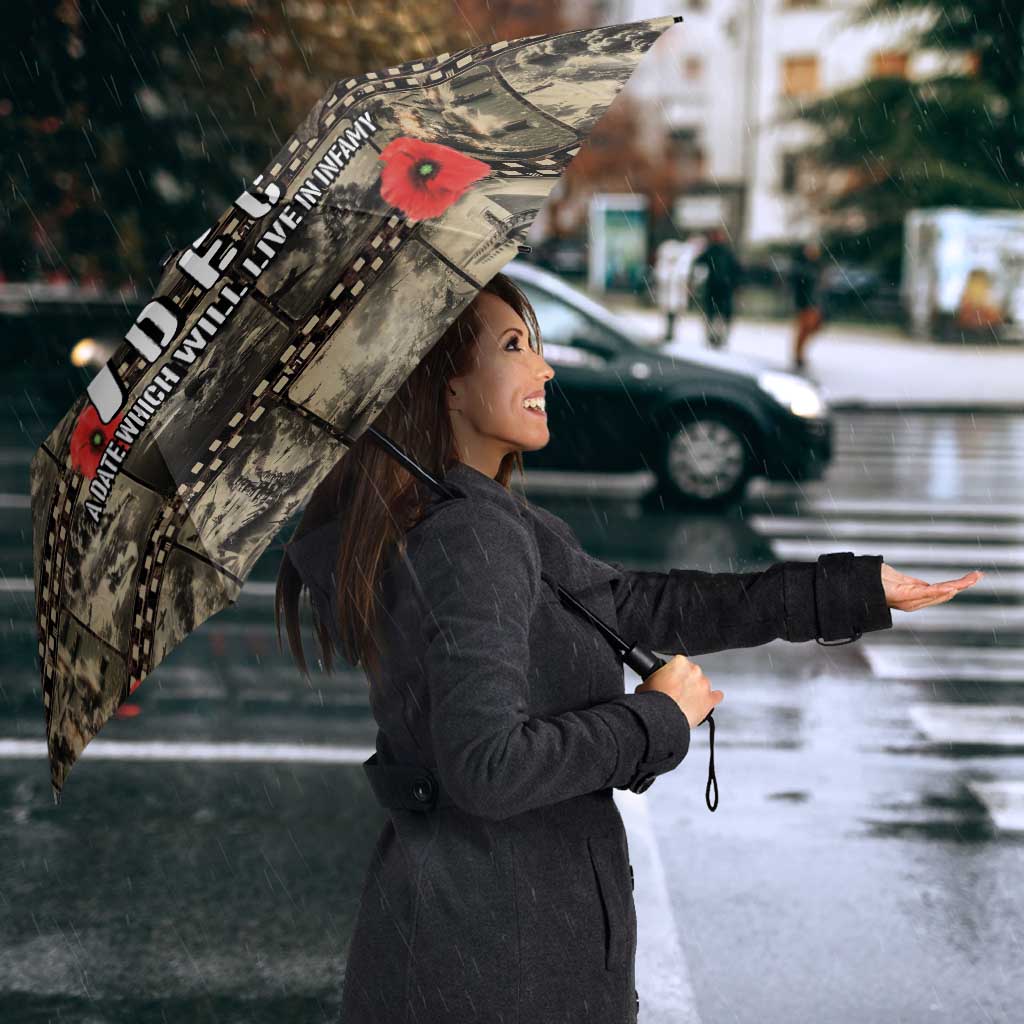 Pearl Harbor Remembrance Day Umbrella Memories of December 7 with Red Poppy Lei - Polynesian Pride
