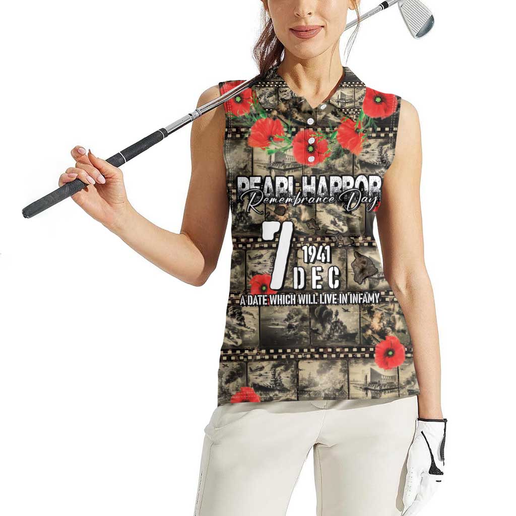 Pearl Harbor Remembrance Day Personalized Women Sleeveless Polo Shirt Memories of December 7 with Red Poppy Lei LT03 - Polynesian Pride