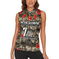 Pearl Harbor Remembrance Day Personalized Women Sleeveless Polo Shirt Memories of December 7 with Red Poppy Lei LT03 - Polynesian Pride
