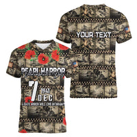 Pearl Harbor Remembrance Day Personalized Women V-Neck T-Shirt Memories of December 7 with Red Poppy Lei - Polynesian Pride
