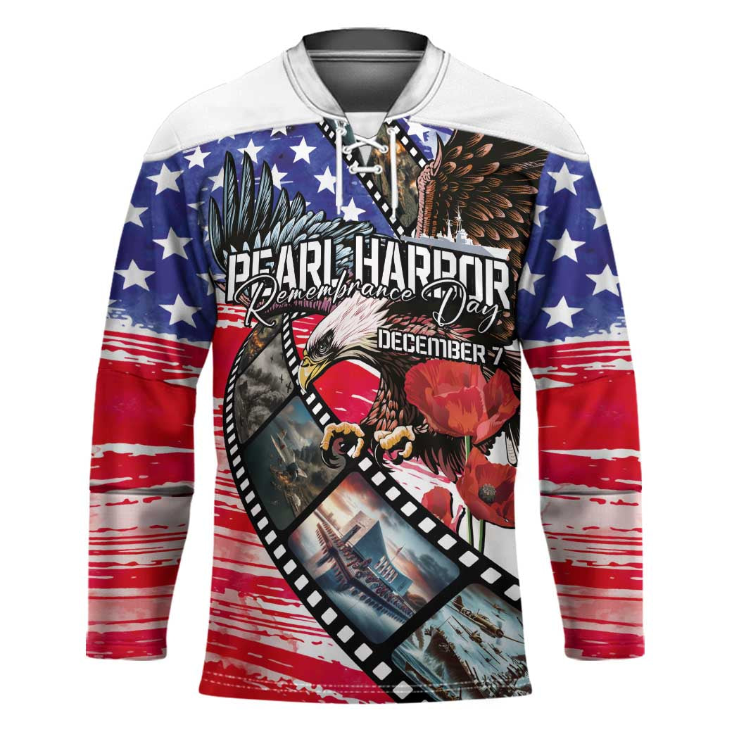Pearl Harbor Remembrance Day Personalized Hockey Jersey Lest We Forget - The Bald Eagle Remembers - Polynesian Pride
