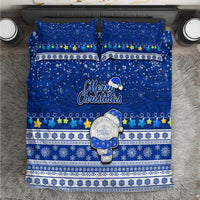 Palau Christmas Bedding Set Snowman Hugs Palau Coat of Arms Maori Pattern Blue Style LT03 Blue - Polynesian Pride