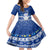 Palau Christmas Kid Short Sleeve Dress Snowman Hugs Palau Coat of Arms Maori Pattern Blue Style LT03 KID Blue - Polynesian Pride