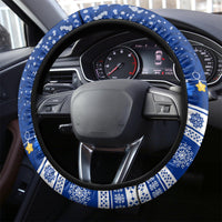 Palau Christmas Steering Wheel Cover Snowman Hugs Palau Coat of Arms Maori Pattern Blue Style