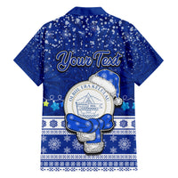 Personalised Palau Christmas Family Matching Tank Maxi Dress and Hawaiian Shirt Snowman Hugs Palau Coat of Arms Maori Pattern Blue Style LT03 - Polynesian Pride