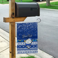 Personalised Palau Christmas Garden Flag Snowman Hugs Palau Coat of Arms Maori Pattern Blue Style LT03 - Polynesian Pride