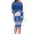 Personalised Palau Christmas Long Sleeve Bodycon Dress Snowman Hugs Palau Coat of Arms Maori Pattern Blue Style LT03 - Polynesian Pride