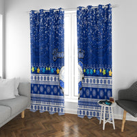 Personalised Palau Christmas Window Curtain Snowman Hugs Palau Coat of Arms Maori Pattern Blue Style LT03 With Grommets Blue - Polynesian Pride