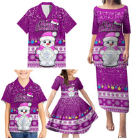 Palau Christmas Family Matching Puletasi Dress and Hawaiian Shirt Snowman Hugs Palau Coat of Arms Maori Pattern Pink Style LT03 - Polynesian Pride