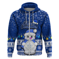 Palau Christmas Hoodie Snowman Hugs Palau Coat of Arms Maori Pattern Pink Style LT03 - Polynesian Pride