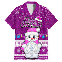 Personalised Palau Christmas Family Matching Off Shoulder Short Dress and Hawaiian Shirt Snowman Hugs Palau Coat of Arms Maori Pattern Pink Style LT03 Dad's Shirt - Short Sleeve Pink - Polynesian Pride