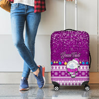Personalised Palau Christmas Luggage Cover Snowman Hugs Palau Coat of Arms Maori Pattern Pink Style LT03 - Polynesian Pride