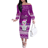 Personalised Palau Christmas Off The Shoulder Long Sleeve Dress Snowman Hugs Palau Coat of Arms Maori Pattern Pink Style LT03 Women Pink - Polynesian Pride