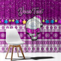 Personalised Palau Christmas Window Curtain Snowman Hugs Palau Coat of Arms Maori Pattern Pink Style LT03 - Polynesian Pride