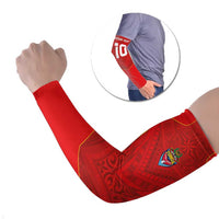 Custom Mate Ma'a Tonga Rugby Arm Sleeves Ngatu Tribal Motifs Sporty Style - Polynesian Pride