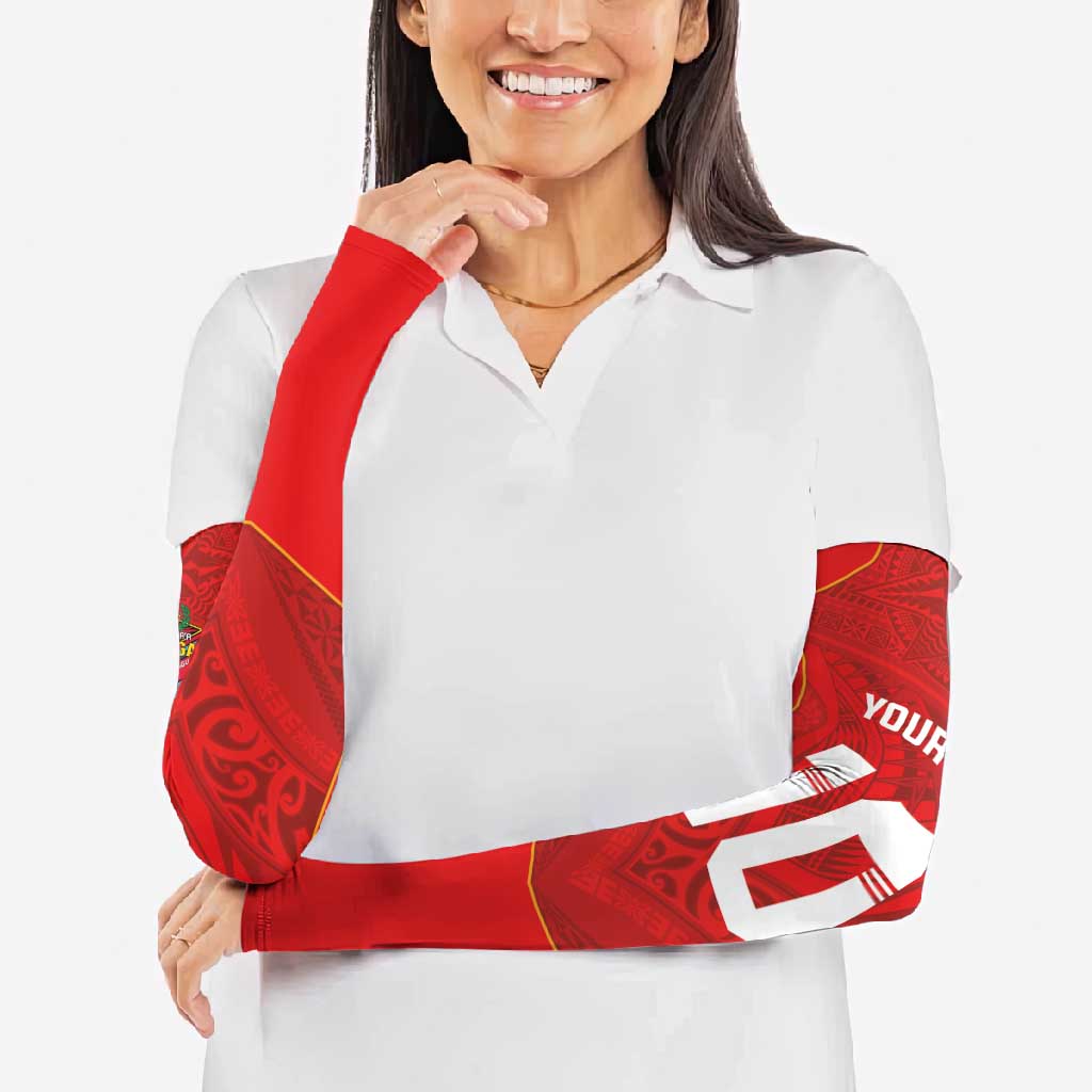 Custom Mate Ma'a Tonga Rugby Arm Sleeves Ngatu Tribal Motifs Sporty Style - Polynesian Pride