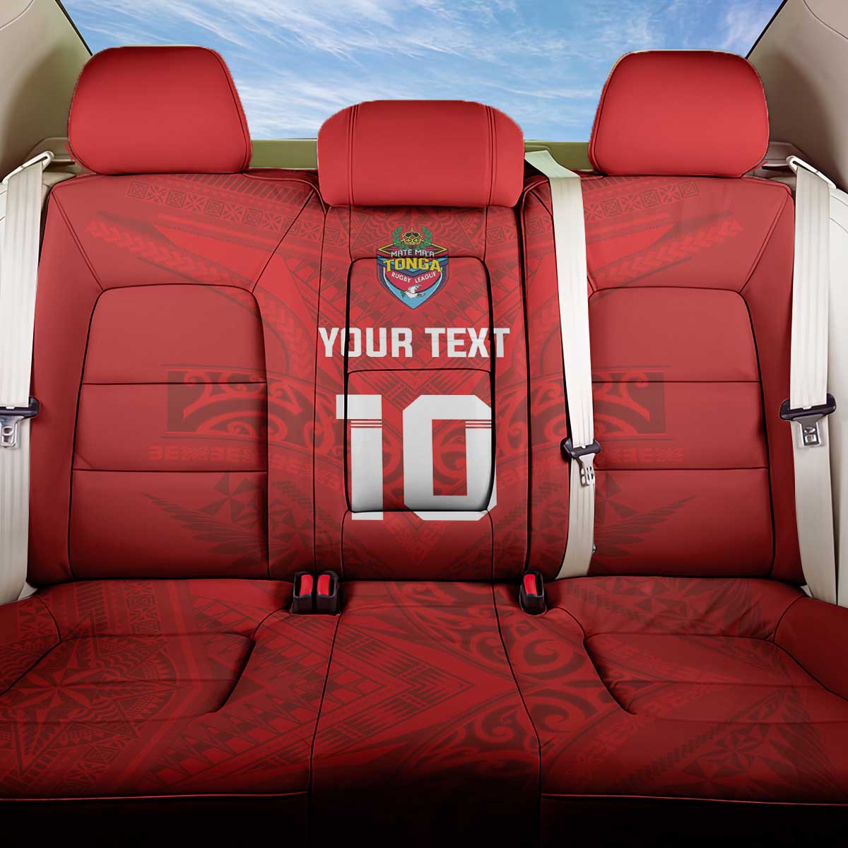 Custom Mate Ma'a Tonga Rugby Back Car Seat Cover Ngatu Tribal Motifs Sporty Style - Polynesian Pride