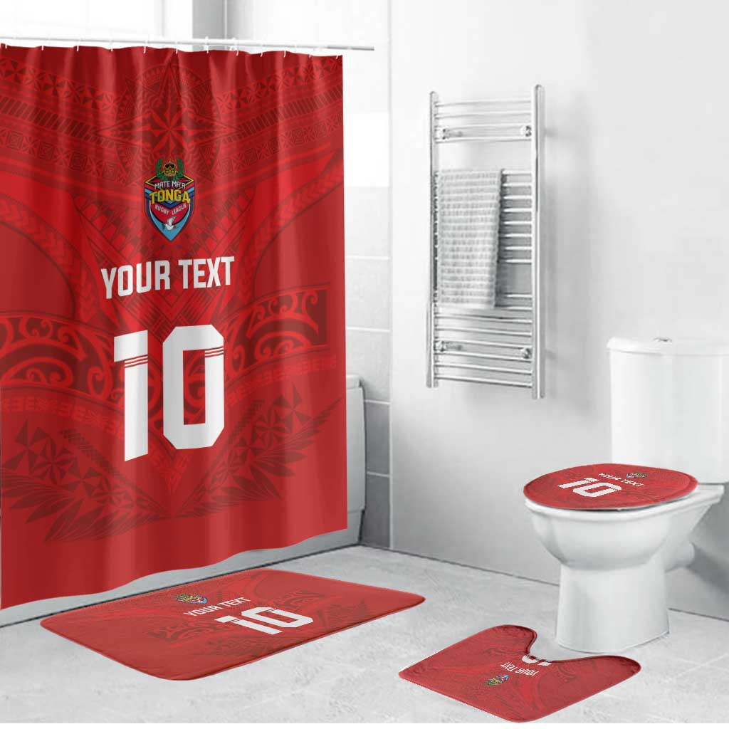 Custom Mate Ma'a Tonga Rugby Bathroom Set Ngatu Tribal Motifs Sporty Style - Polynesian Pride