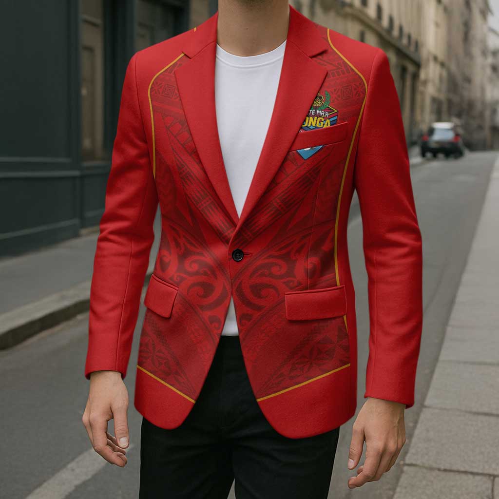 Custom Mate Ma'a Tonga Rugby Blazer Ngatu Tribal Motifs Sporty Style - Polynesian Pride