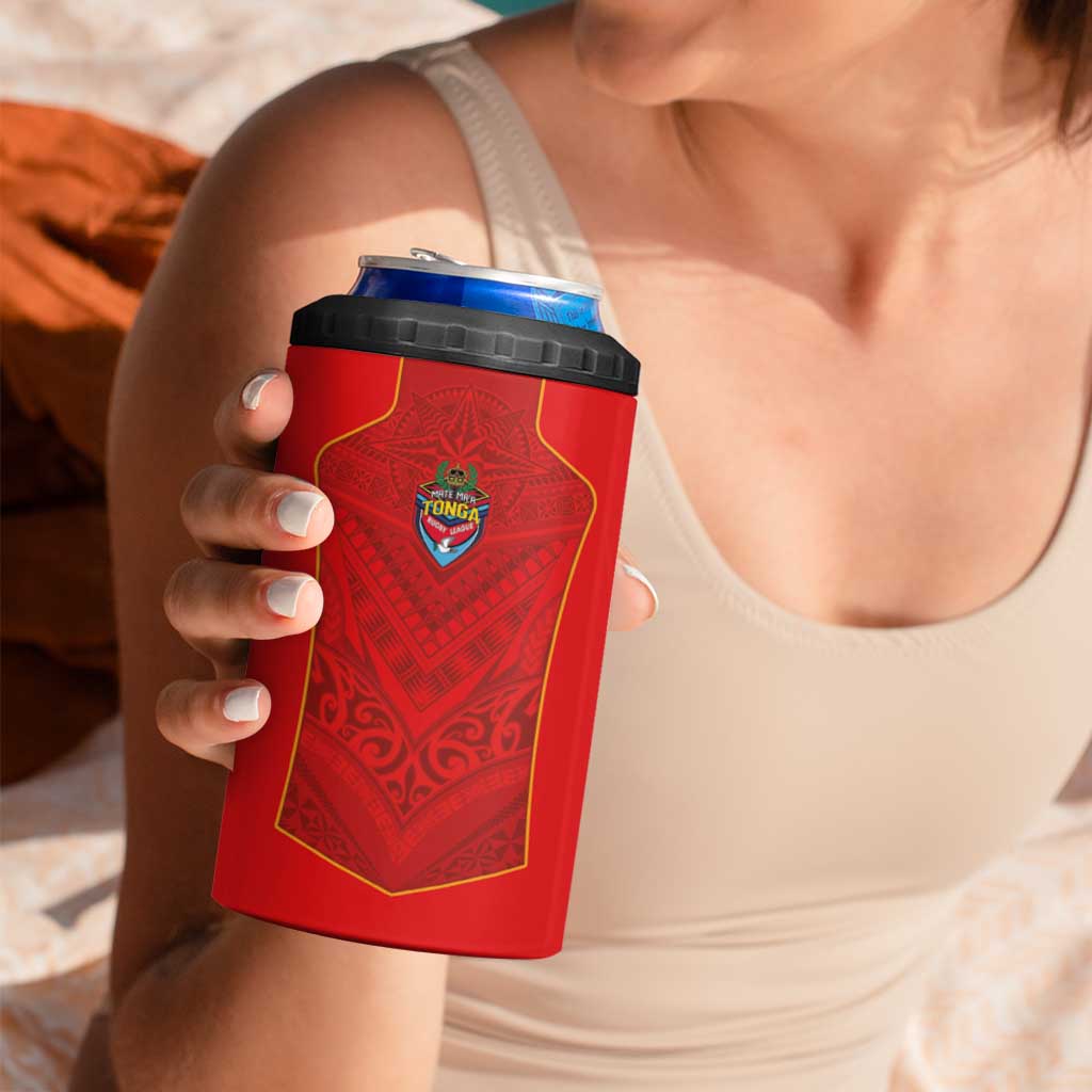 Custom Mate Ma'a Tonga Rugby 4 in 1 Can Cooler Tumbler Ngatu Tribal Motifs Sporty Style - Polynesian Pride