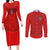 Custom Mate Ma'a Tonga Rugby Couples Matching Long Sleeve Bodycon Dress and Long Sleeve Button Shirt Ngatu Tribal Motifs Sporty Style - Polynesian Pride