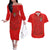 Custom Mate Ma'a Tonga Rugby Couples Matching Off The Shoulder Long Sleeve Dress and Hawaiian Shirt Ngatu Tribal Motifs Sporty Style - Polynesian Pride