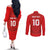 Custom Mate Ma'a Tonga Rugby Couples Matching Off The Shoulder Long Sleeve Dress and Long Sleeve Button Shirt Ngatu Tribal Motifs Sporty Style - Polynesian Pride