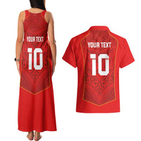 Custom Mate Ma'a Tonga Rugby Couples Matching Tank Maxi Dress and Hawaiian Shirt Ngatu Tribal Motifs Sporty Style LT03 - Polynesian Pride